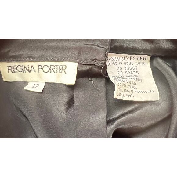 REGINA PORTER VTG Black High neck satin long sleeve high collar blouse sz 12 - Picture 7 of 8